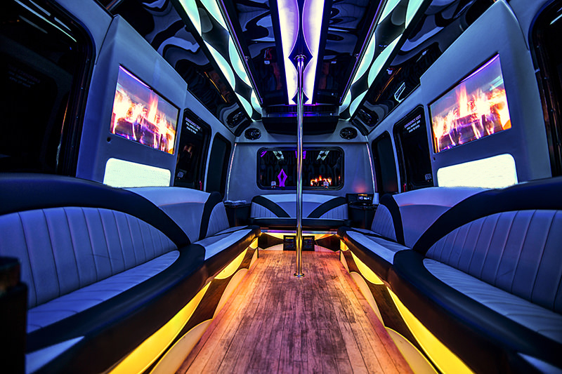 stunning interior of a limo bus
